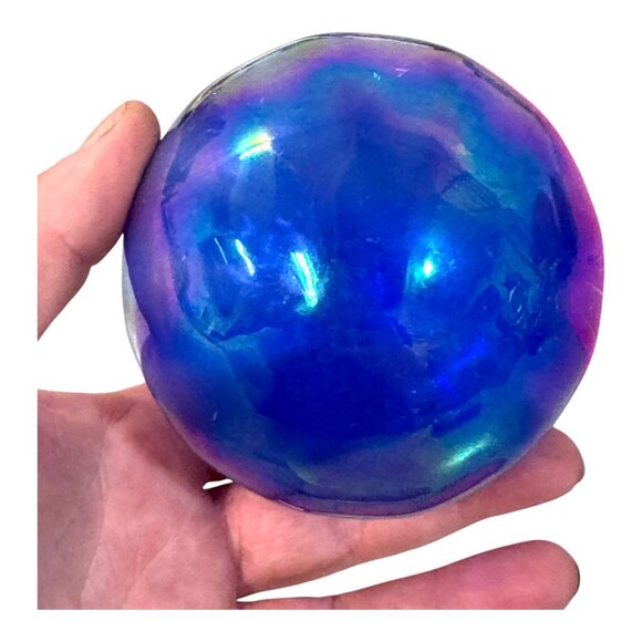 Large Handblown Glass Christmas Ornament Iridescent Cobalt Blue Purple Vintage - Picture 8 of 8